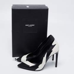 Saint Laurent Black/White Leather Janis Flash Pumps Size 39