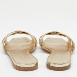 Pre Owned Saint Laurent Metallic Gold Leather Tribute Flat Slide Sandals Size 39