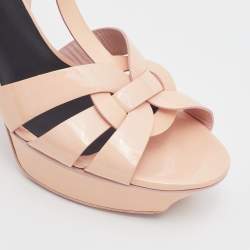 Saint Laurent Beige Patent Leather Tribute Ankle Strap Platform Sandals Size 39.5