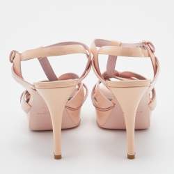 Saint Laurent Beige Patent Leather Tribute Ankle Strap Platform Sandals Size 39.5