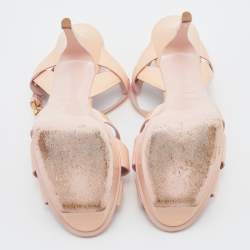 Saint Laurent Beige Patent Leather Tribute Ankle Strap Platform Sandals Size 39.5