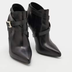 Pre Owned Saint Laurent Black Leather Pointed Toe Booties Size 38