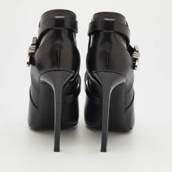Pre Owned Saint Laurent Black Leather Pointed Toe Booties Size 38