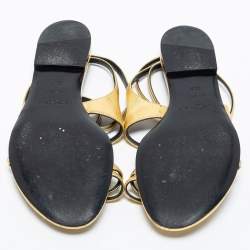 Pre Owned Saint Laurent Gold Leather Strappy Ankle Wrap Flat Sandals Size 35.5