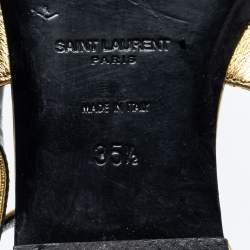 Pre Owned Saint Laurent Gold Leather Strappy Ankle Wrap Flat Sandals Size 35.5