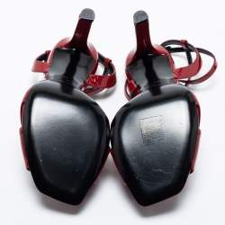 مملوكة مسبقًا Saint Laurent Red Patent Leather Amy Ankle Strap Sandals Size 36