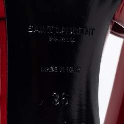 مملوكة مسبقًا Saint Laurent Red Patent Leather Amy Ankle Strap Sandals Size 36