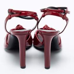 مملوكة مسبقًا Saint Laurent Red Patent Leather Amy Ankle Strap Sandals Size 36