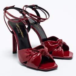 مملوكة مسبقًا Saint Laurent Red Patent Leather Amy Ankle Strap Sandals Size 36