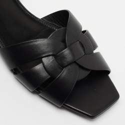 Pre Owned Saint Laurent Black Leather Tribute Flat Sandals Size 37