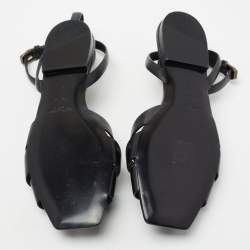 Pre Owned Saint Laurent Black Leather Tribute Flat Sandals Size 37