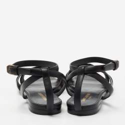 Pre Owned Saint Laurent Black Leather Tribute Flat Sandals Size 37
