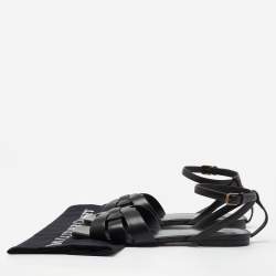Pre Owned Saint Laurent Black Leather Tribute Flat Sandals Size 37