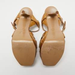 Saint Laurent Mustard Textured Patent Leather Tribute Platform Sandals Size 37