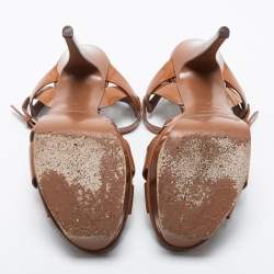 Pre Owned Saint Laurent Brown Patent Leather Tribute Platform Sandals Size 37