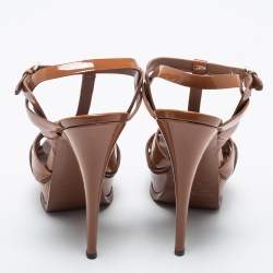 Pre Owned Saint Laurent Brown Patent Leather Tribute Platform Sandals Size 37