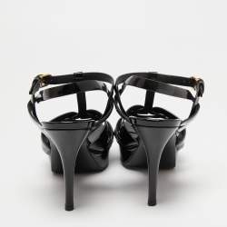 Pre Owned Saint Laurent Black Patent Leather Tribute Platform Sandals Size 39.5