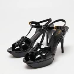 Pre Owned Saint Laurent Black Patent Leather Tribute Platform Sandals Size 39.5