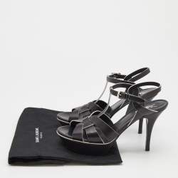 Pre Owned Saint Laurent Black/White Leather Tribute Platform Sandals Size 39