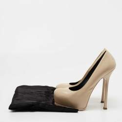 Saint Laurent Beige Leather Tribtoo Platform Pumps Size 38