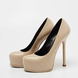 Saint Laurent Beige Leather Tribtoo Platform Pumps Size 38