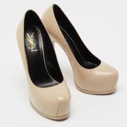 Saint Laurent Beige Leather Tribtoo Platform Pumps Size 38