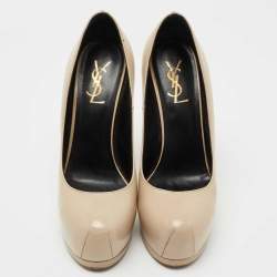 Saint Laurent Beige Leather Tribtoo Platform Pumps Size 38