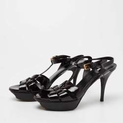 Pre Owned Saint Laurent Dark Brown Patent Leather Tribute Platform Sandals Size 40