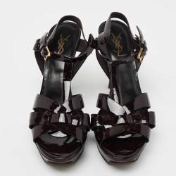 Pre Owned Saint Laurent Dark Brown Patent Leather Tribute Platform Sandals Size 40
