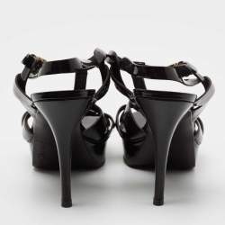 Pre Owned Saint Laurent Dark Brown Patent Leather Tribute Platform Sandals Size 40