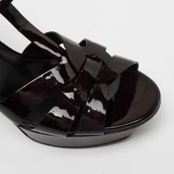 Pre Owned Saint Laurent Dark Brown Patent Leather Tribute Platform Sandals Size 40