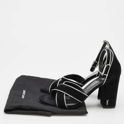 Saint Laurent Black/Silver Suede and Leather Ankle Strap Sandals Size 37.5