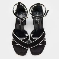 Saint Laurent Black/Silver Suede and Leather Ankle Strap Sandals Size 37.5