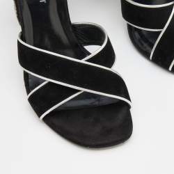 Saint Laurent Black/Silver Suede and Leather Ankle Strap Sandals Size 37.5