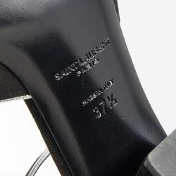 Saint Laurent Black/Silver Suede and Leather Ankle Strap Sandals Size 37.5