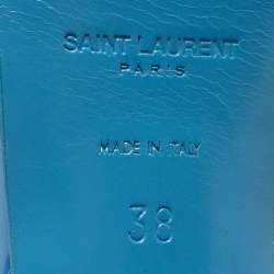 Pre Owned Saint Laurent Light Blue Patent Leather Tribute Sandals Size 38