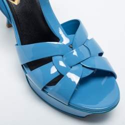 Pre Owned Saint Laurent Light Blue Patent Leather Tribute Sandals Size 38