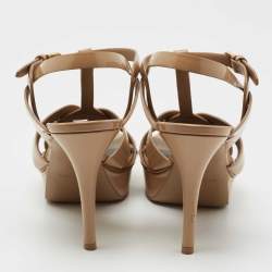 Pre Owned Saint Laurent Beige Patent Leather Tribute Sandals Size 39