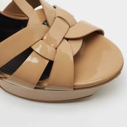 Pre Owned Saint Laurent Beige Patent Leather Tribute Sandals Size 39
