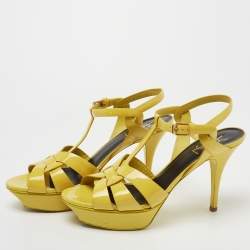 Pre Owned Saint Laurent Yellow Patent Leather Tribute Sandals Size 40