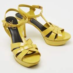 Pre Owned Saint Laurent Yellow Patent Leather Tribute Sandals Size 40