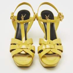 Pre Owned Saint Laurent Yellow Patent Leather Tribute Sandals Size 40