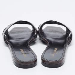 Pre Owned Saint Laurent Brown/Black Croc Embossed Leather Tribute Flats Size 40