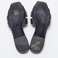 Pre Owned Saint Laurent Brown/Black Croc Embossed Leather Tribute Flats Size 40