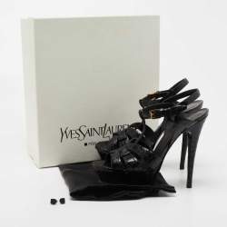 Pre Owned Saint Laurent Black Croc Embossed Leather Tribute Sandals Size 37