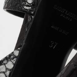 Pre Owned Saint Laurent Black Croc Embossed Leather Tribute Sandals Size 37