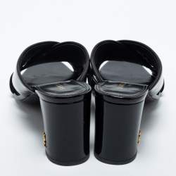 Pre Owned Saint Laurent Black Patent Leather Loulou Slide Sandals Size 38.5