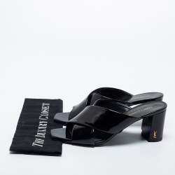 Pre Owned Saint Laurent Black Patent Leather Loulou Slide Sandals Size 38.5