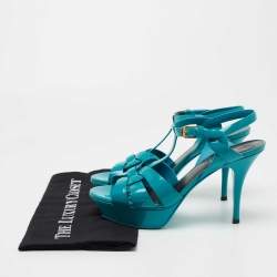 Saint Laurent Turquoise Patent Leather Tribute Sandals Size 38