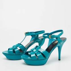 Saint Laurent Turquoise Patent Leather Tribute Sandals Size 38